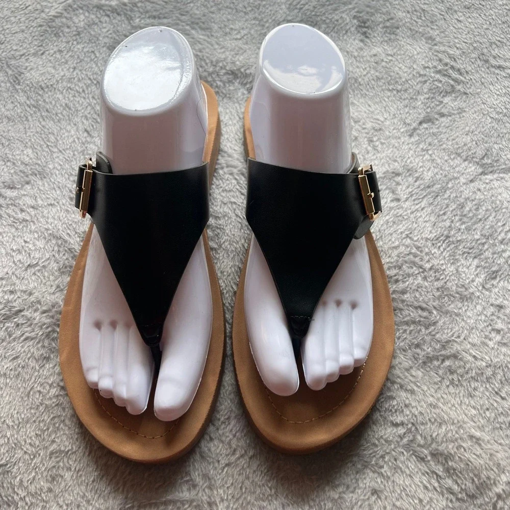 Vintage 7 Eight Suri Black Thong Buckle Sandals Womens 9M Flat Slides